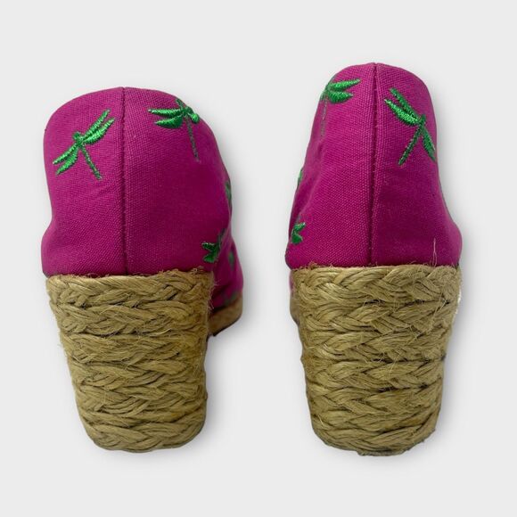 Lauren Ralph Lauren Pink Palm Cecelia Wedge Peep Toe Espadrille Sandal Sz 5.5 - Picture 5 of 6